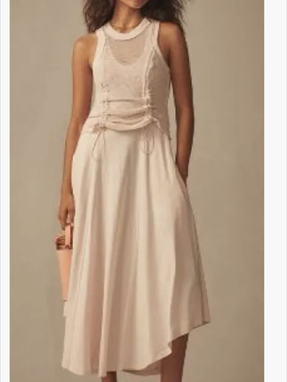 NWT Anthropologie Anthro Pink Mesh Ruched Maxi Dress Size L